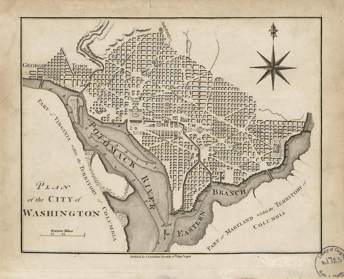 This old map of Plan of the City of Washington from 1798 was created by John Stockdale, Isaac Weld in 1798