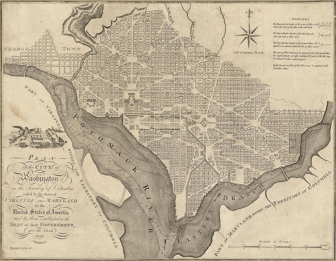 This old map of Plan of the City of Washington In the Territory of Columbia : Ceded by the States of Virginia and Maryland to the United States of America and by Them Established As the Seat of Their Government, After the Year 1800 from 1795 was created