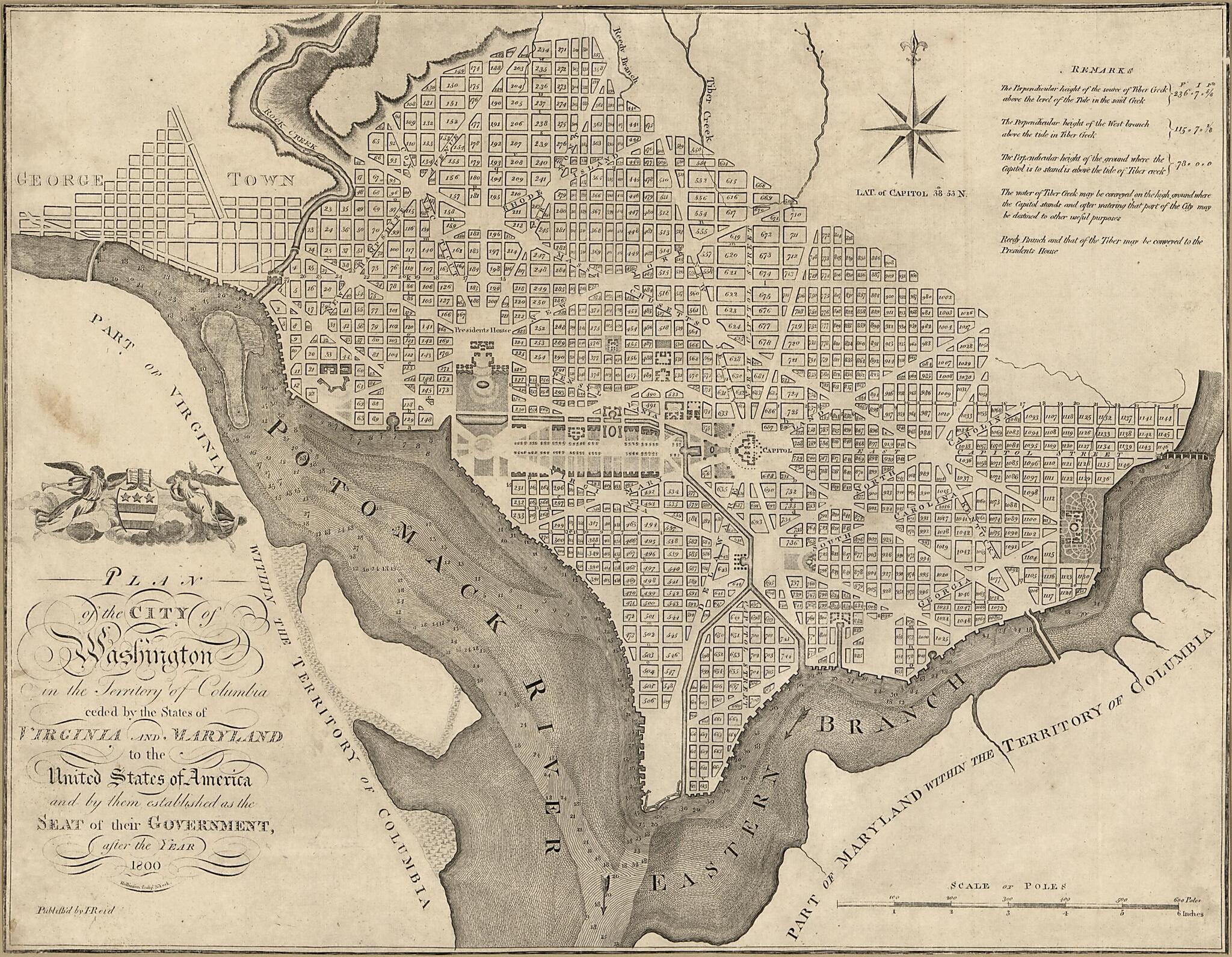 This old map of Plan of the City of Washington In the Territory of Columbia : Ceded by the States of Virginia and Maryland to the United States of America and by Them Established As the Seat of Their Government, After the Year 1800 from 1795 was created