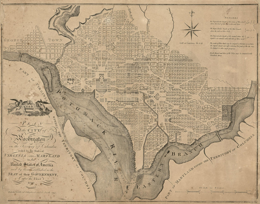 This old map of Plan of the City of Washington In the Territory of Columbia : Ceded by the States of Virginia and Maryland to the United States of America and by Them Established As the Seat of Their Government, After the Year 1800 from 1795 was created