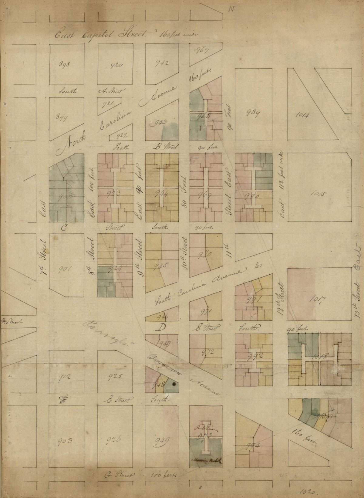 5th Plan, from 7th East to 13th Street and G Street South to East Capitol Street : S.E. Washington D.C. 1794 by Relic Map Company