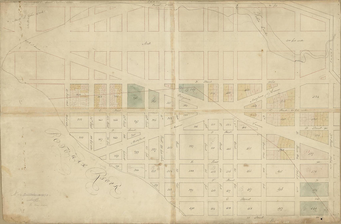 This old map of Partial Cadastral Map of the Area Immediately South of the Mall, S.W. Washington D.C. from 1794 was created by Association of the Oldest Inhabitants of the District of Columbia, Henry C. Gauss, Rt. (Robert) King in 1794