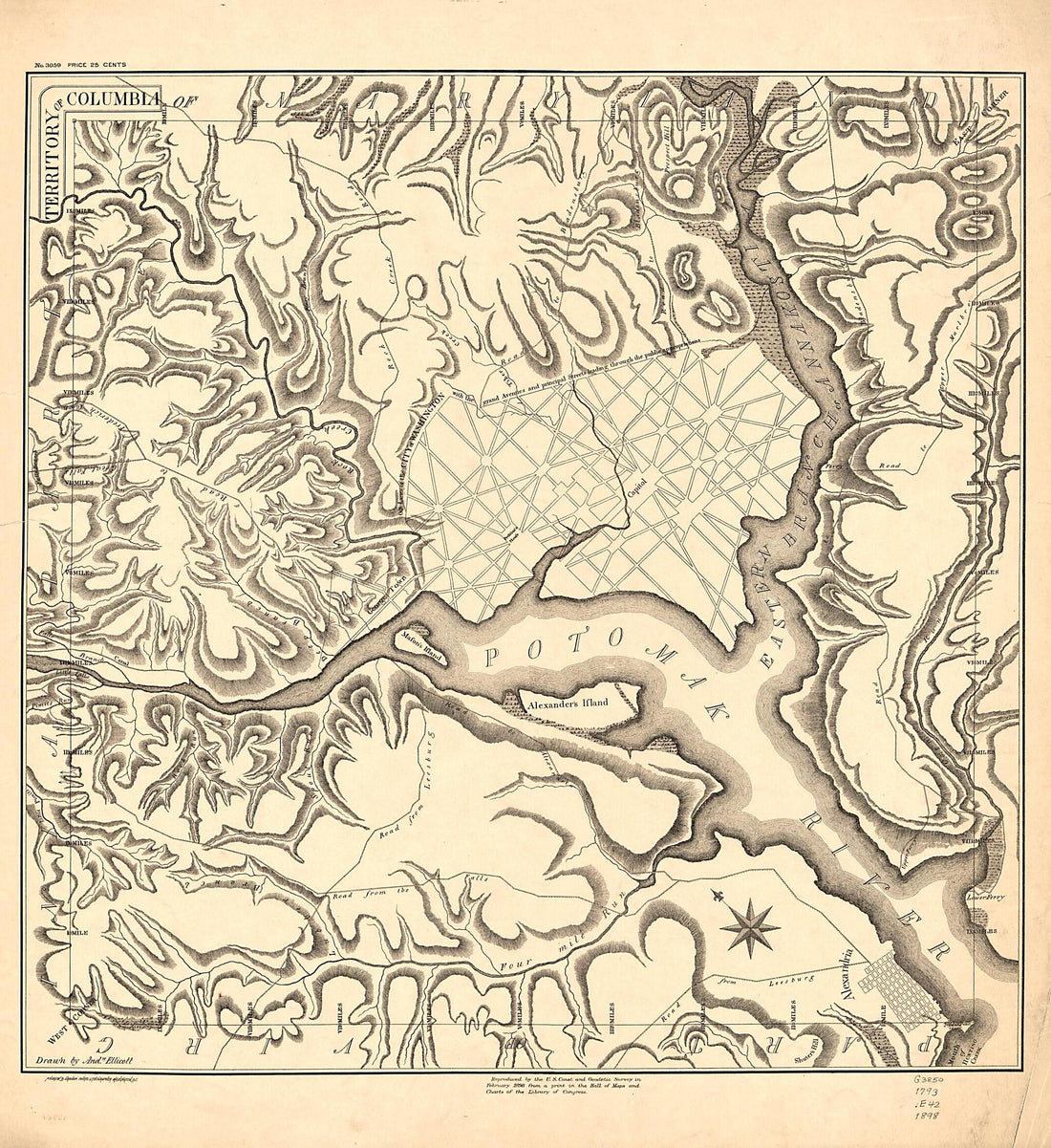 This old map of Territory of Columbia from 1793 was created by Andrew Ellicott, U.S. Coast and Geodetic Survey in 1793