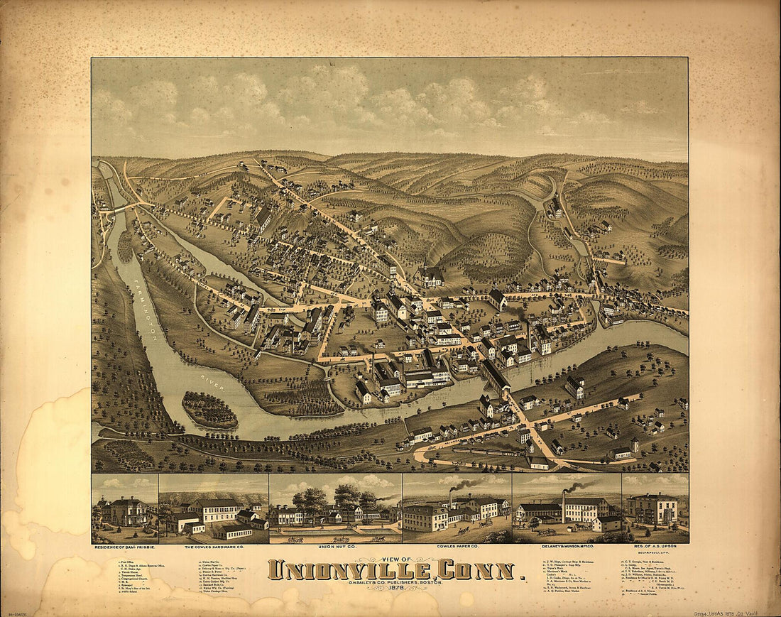 This old map of View of Unionville, Connecticut from 1878 was created by Beck & Pauli, O.H. Bailey & Co in 1878