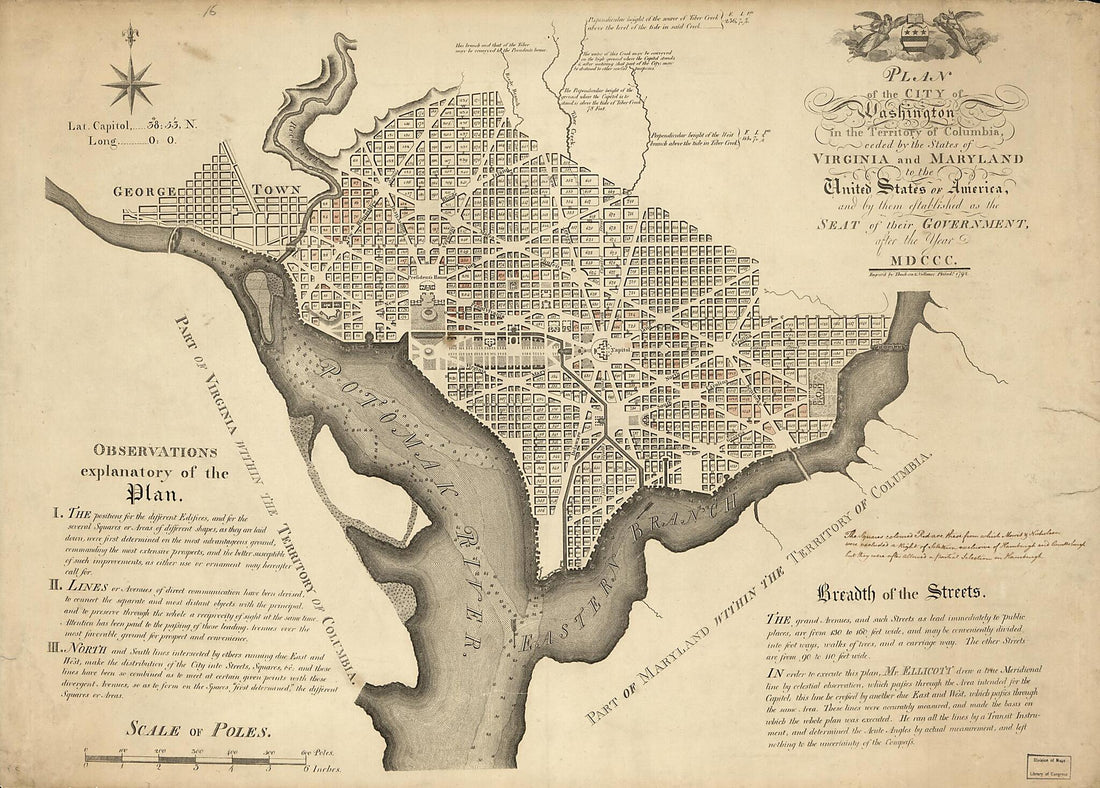 This old map of Plan of the City of Washington In the Territory of Columbia : Ceded by the States of Virginia and Maryland to the United States of America, and by Them Established As the Seat of Their Government, After the Year MDCCC from 1792 was create