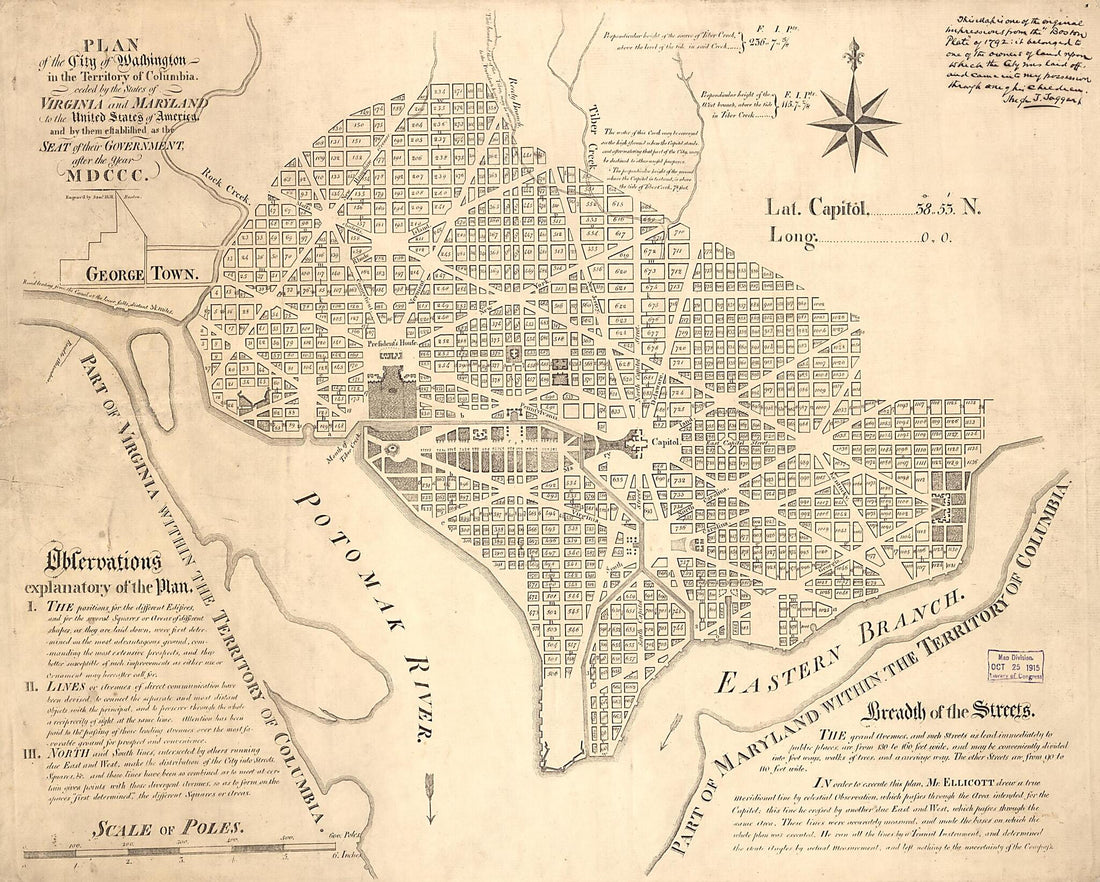 This old map of Plan of the City of Washington In the Territory of Columbia : Ceded by the States of Virginia and Maryland to the United States of America, and by Them Established As the Seat of Their Government, After the Year MDCCC from 1792 was create
