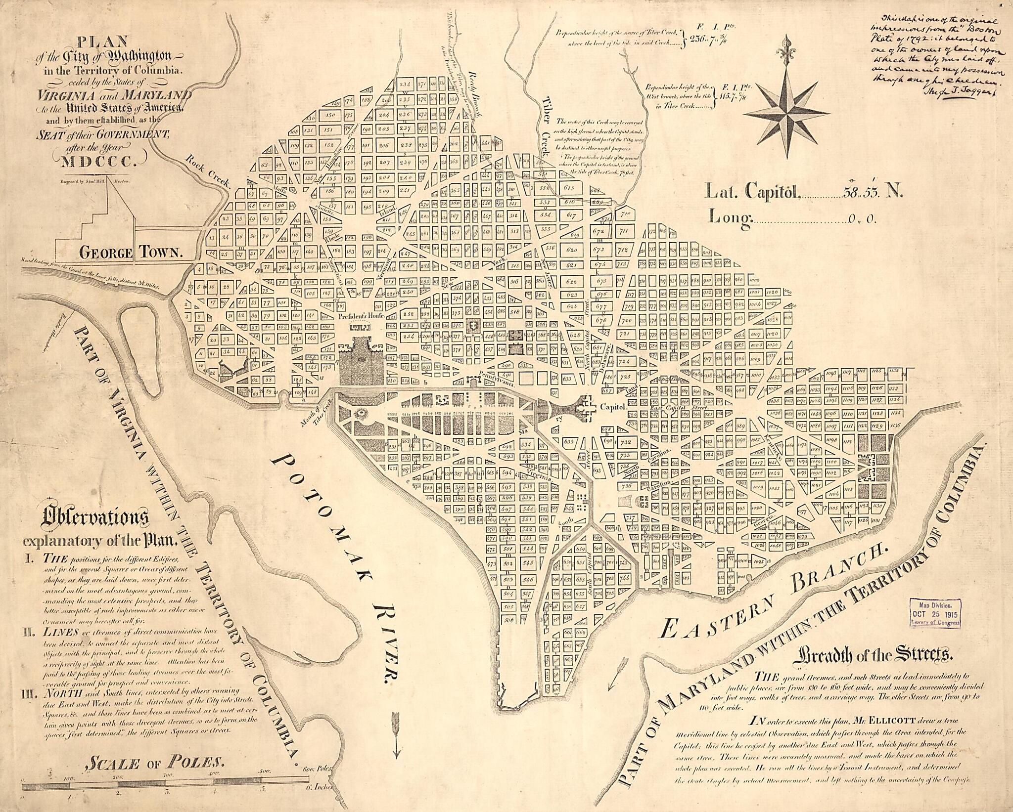 This old map of Plan of the City of Washington In the Territory of Columbia : Ceded by the States of Virginia and Maryland to the United States of America, and by Them Established As the Seat of Their Government, After the Year MDCCC from 1792 was create