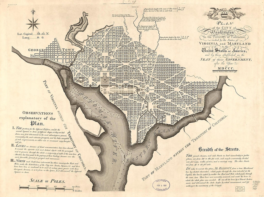 This old map of Plan of the City of Washington In the Territory of Columbia : Ceded by the States of Virginia and Maryland to the United States of America, and by Them Established As the Seat of Their Government, After the Year MDCCC from 1792 was create