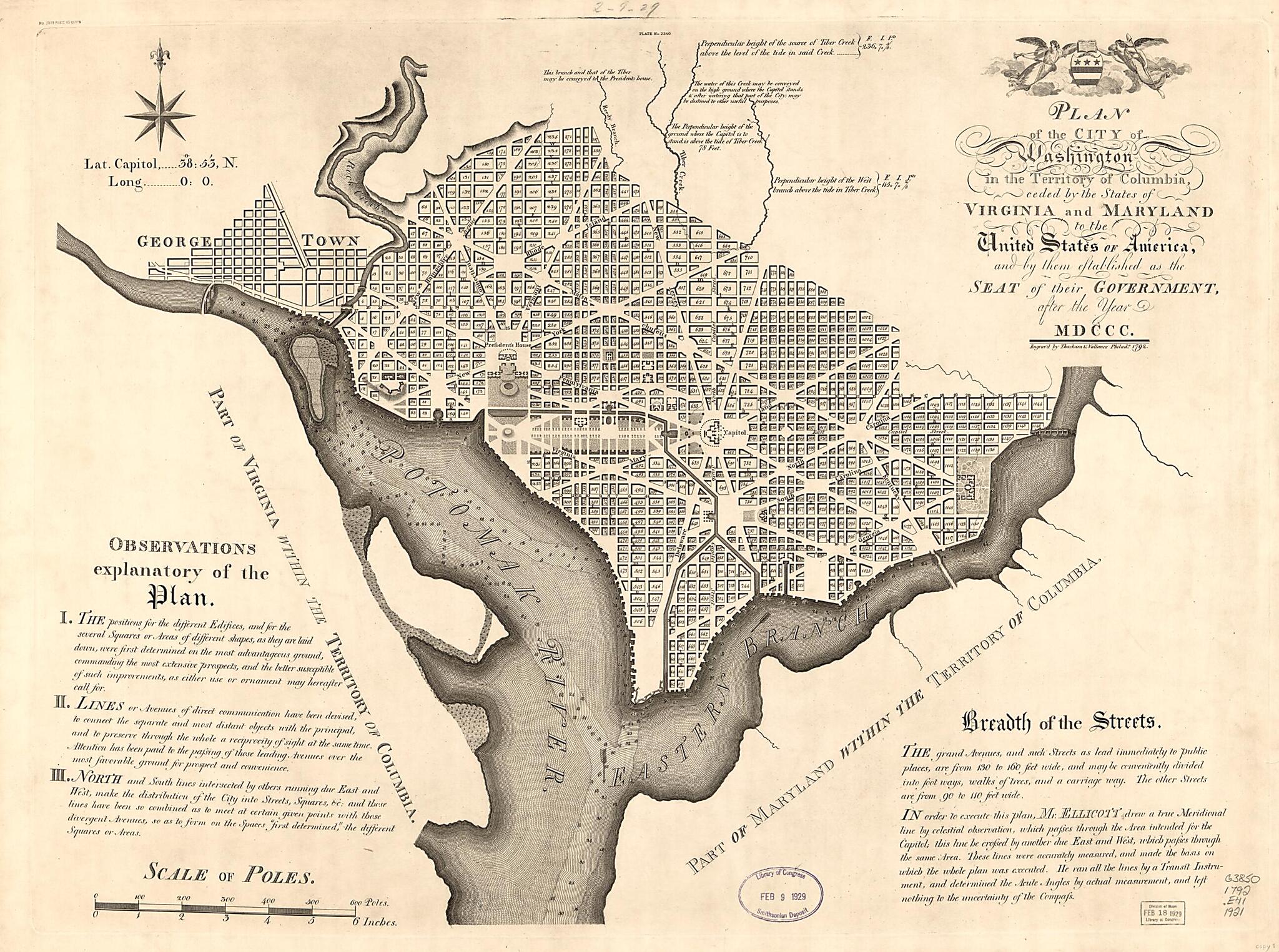 This old map of Plan of the City of Washington In the Territory of Columbia : Ceded by the States of Virginia and Maryland to the United States of America, and by Them Established As the Seat of Their Government, After the Year MDCCC from 1792 was create