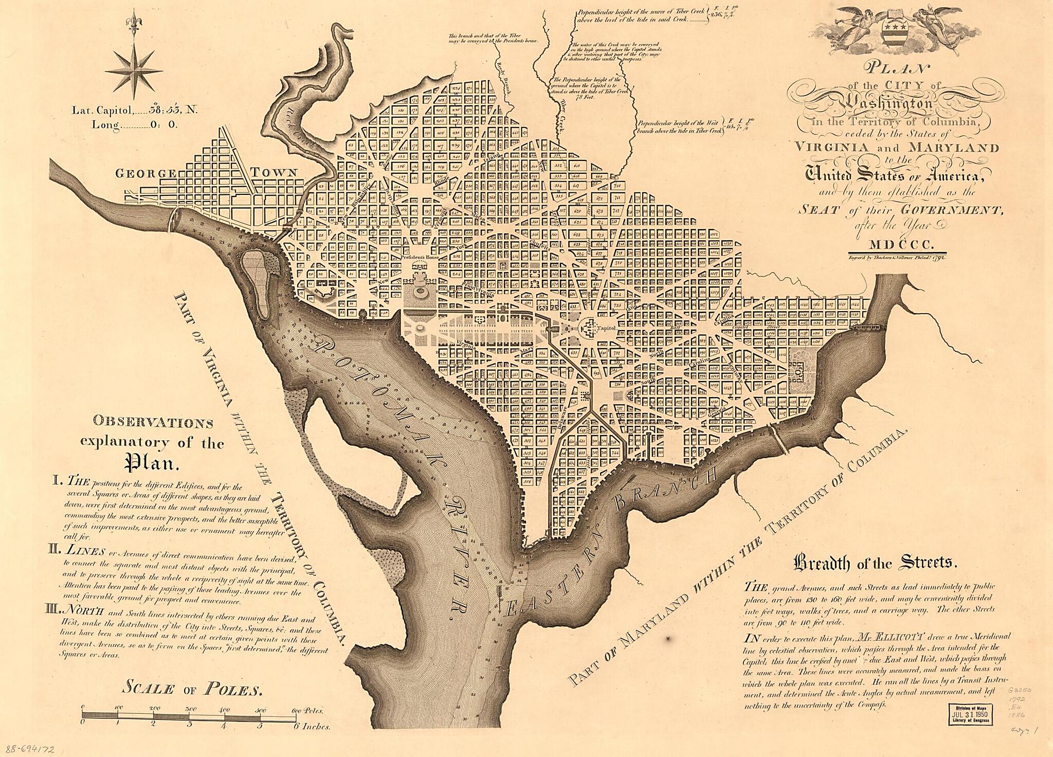 Plan of the City of Washington In the Territory of Columbia : Ceded by the States of Virginia and Maryland to the United States of America, and by Them Established As the Seat of Their Government, After the Year MDCCC 1792 by Relic Map Company