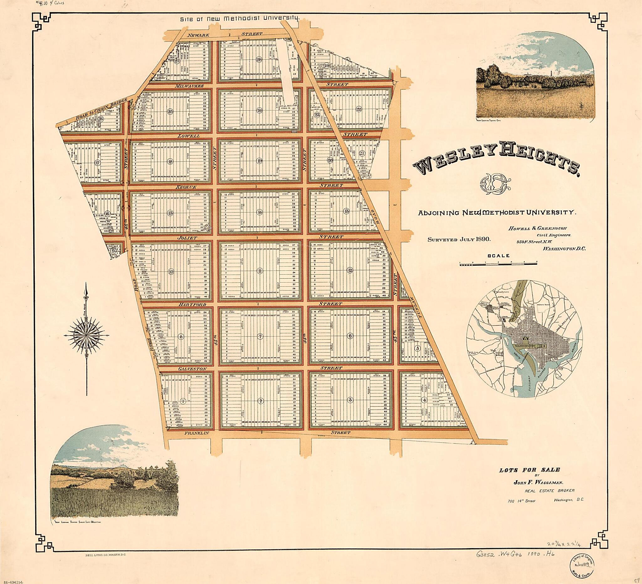 This old map of Wesley Heights, Adjoining New Methodist University from 1890 was created by Howell & Greenough, John F. Waggaman in 1890