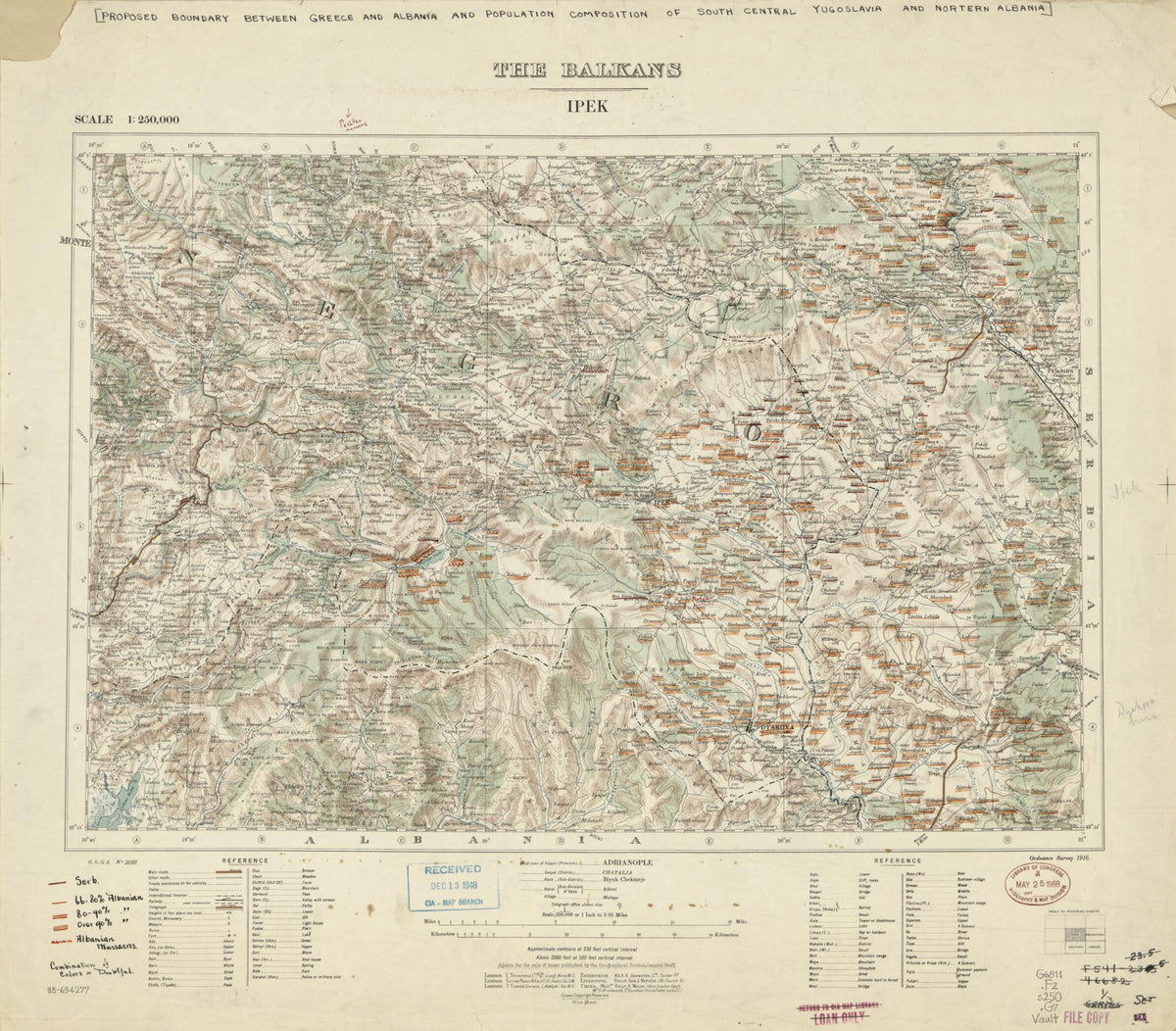 Proposed Boundary Between Greece and Albania and Population Composition of South Central Yugoslavia and Northern Albania 1915 by Relic Map Company