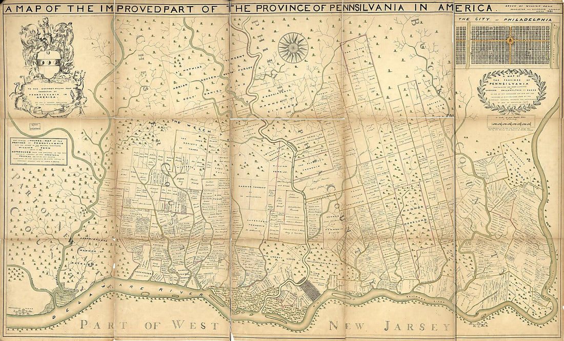 This old map of Simile of Holmes-map of the Province of Pennsylvania : With the Names of the Original Purchasers from William Penn, Begun In 1681 from 1687 was created by Robert Greene, Thomas Holme, Lloyd P. (Lloyd Pearsall) Smith, John Thornton in 1687