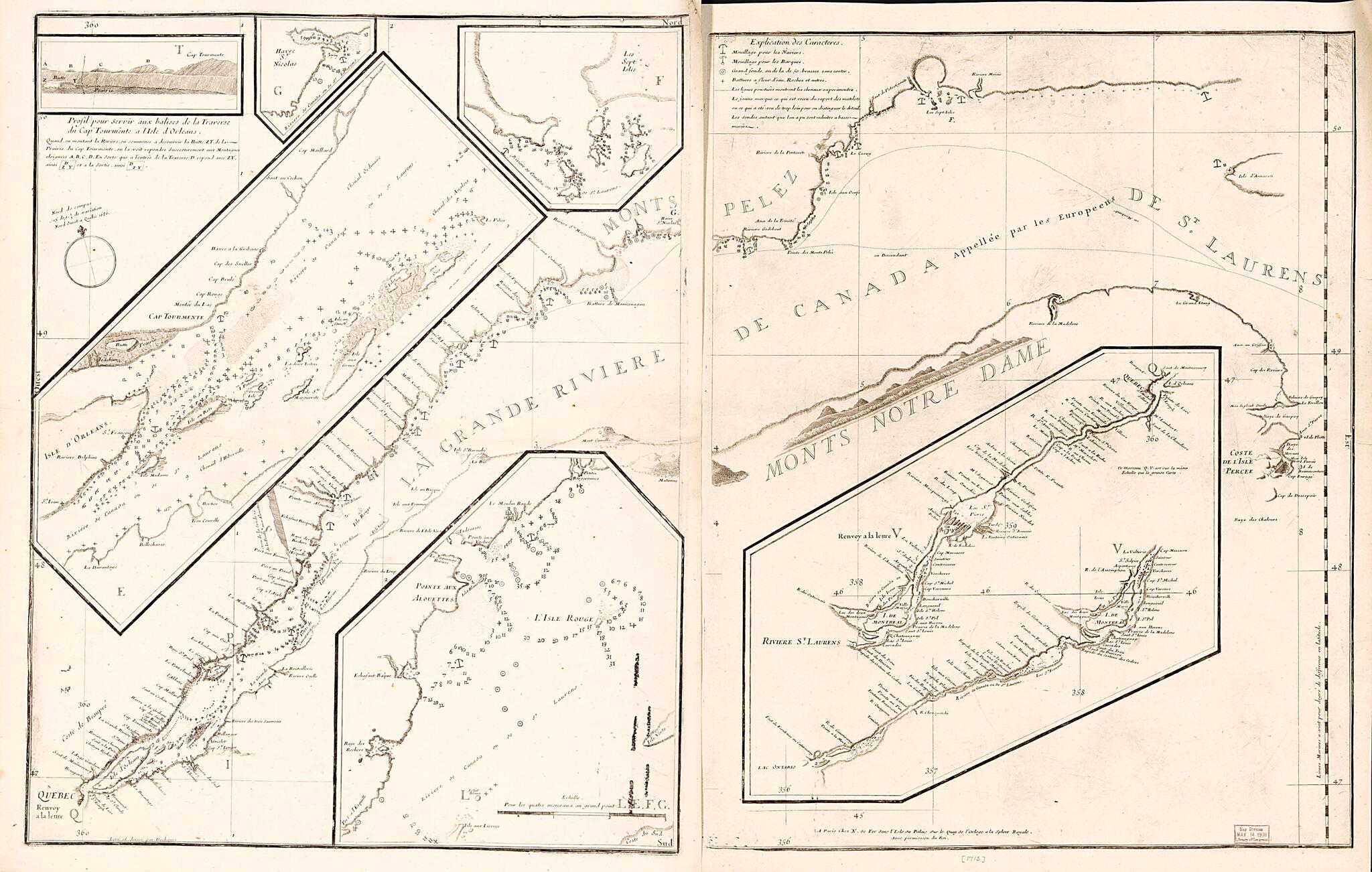 This old map of De La Grande Rivière De Canada : Appellée Par Les Europeens De St. Laurens from 1715 was created by J. F. (Jacques François) Bénard,  Deshayes, Nicolas De Fer in 1715