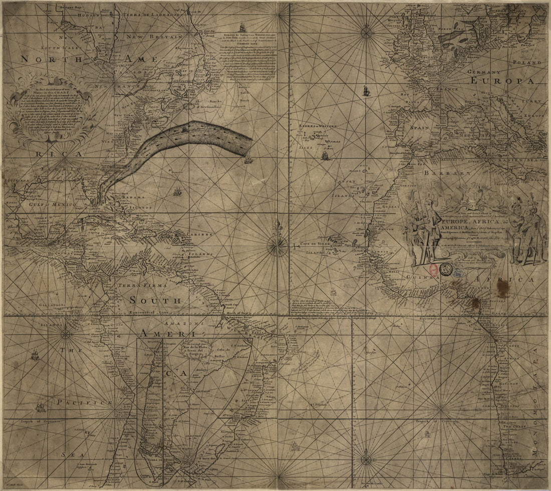 This old map of Folger Chart of the Gulf Stream from 1768 was created by Timothy Folger, Benjamin Franklin, Edmond Halley, Jno. Mount and Tho. Page, Herman Moll, Edward Wright in 1768
