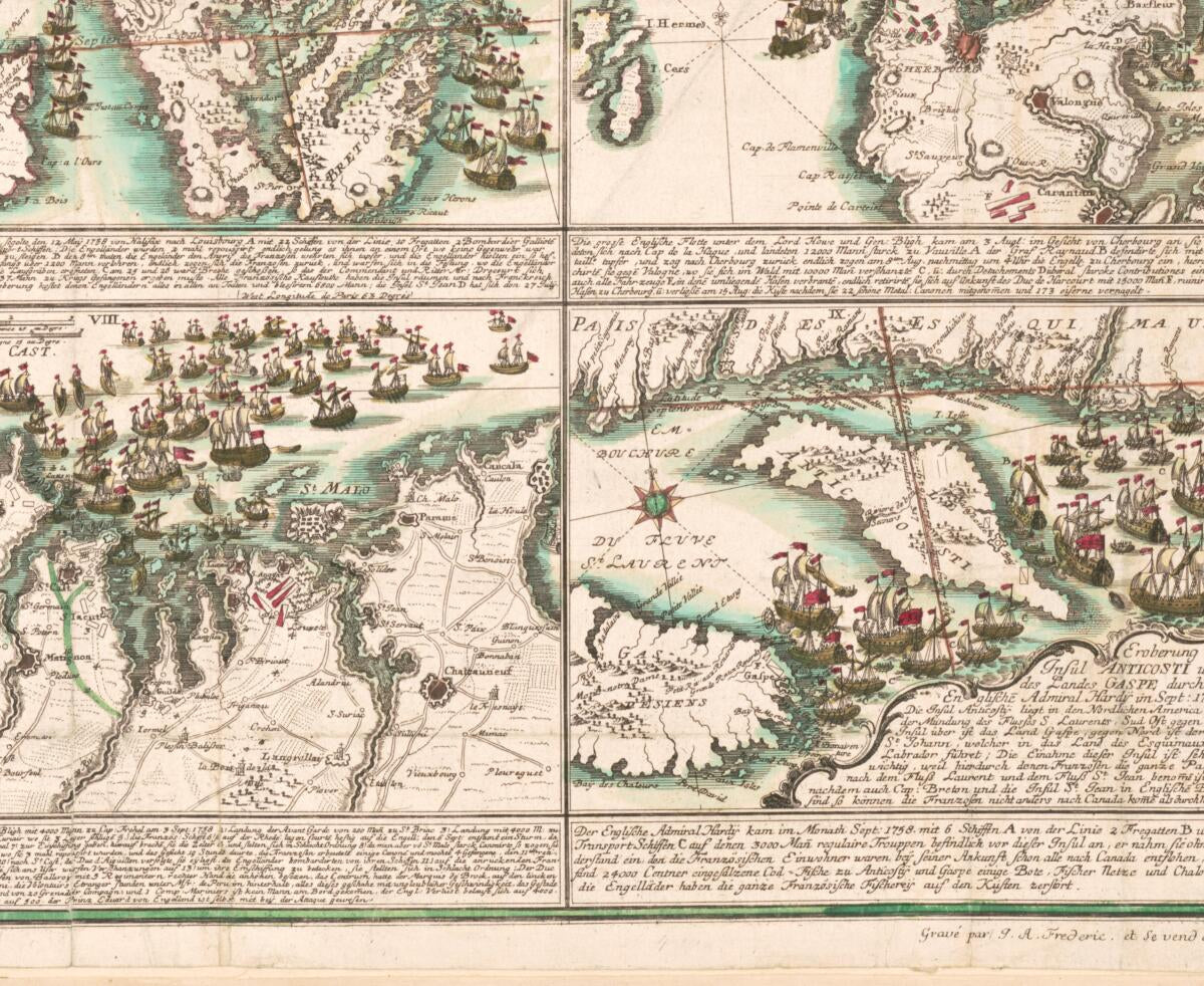 This old map of Karte Derer Englischen Unternehmungen Zur See Auf Denen Französischen Küsten Desgleichen In Denen Französischen Colonien In Africa Und Dem Mitternæchtlichen America : Aus Denen Beste Relationen U. Bosondern Nachrichten Gezogen.. U. Mi