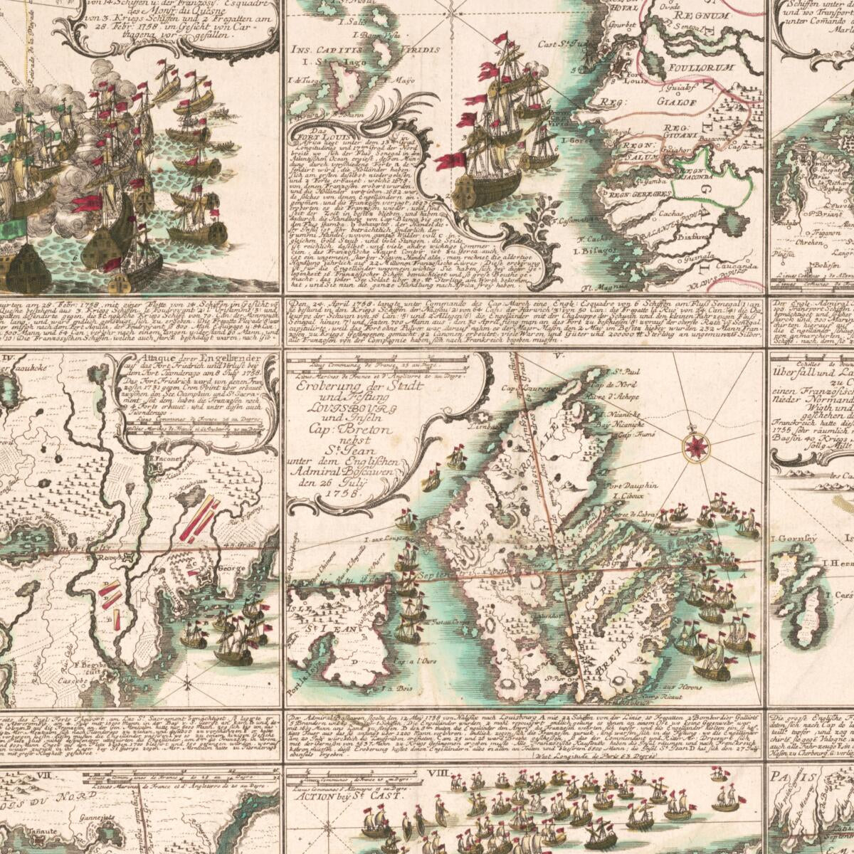 This old map of Karte Derer Englischen Unternehmungen Zur See Auf Denen Französischen Küsten Desgleichen In Denen Französischen Colonien In Africa Und Dem Mitternæchtlichen America : Aus Denen Beste Relationen U. Bosondern Nachrichten Gezogen.. U. Mi