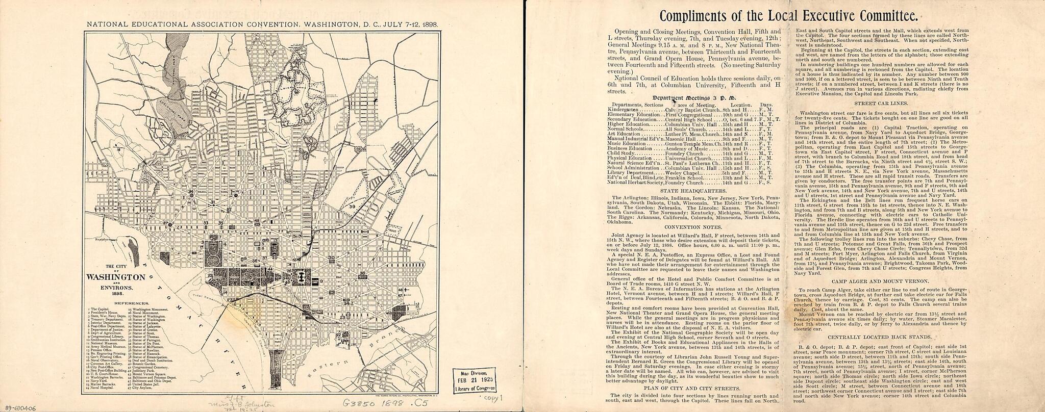 This old map of The City of Washington and Environs : from 1898 was created by National Educational Association (U.S.). Meeting, Norris Peters Co in 1898