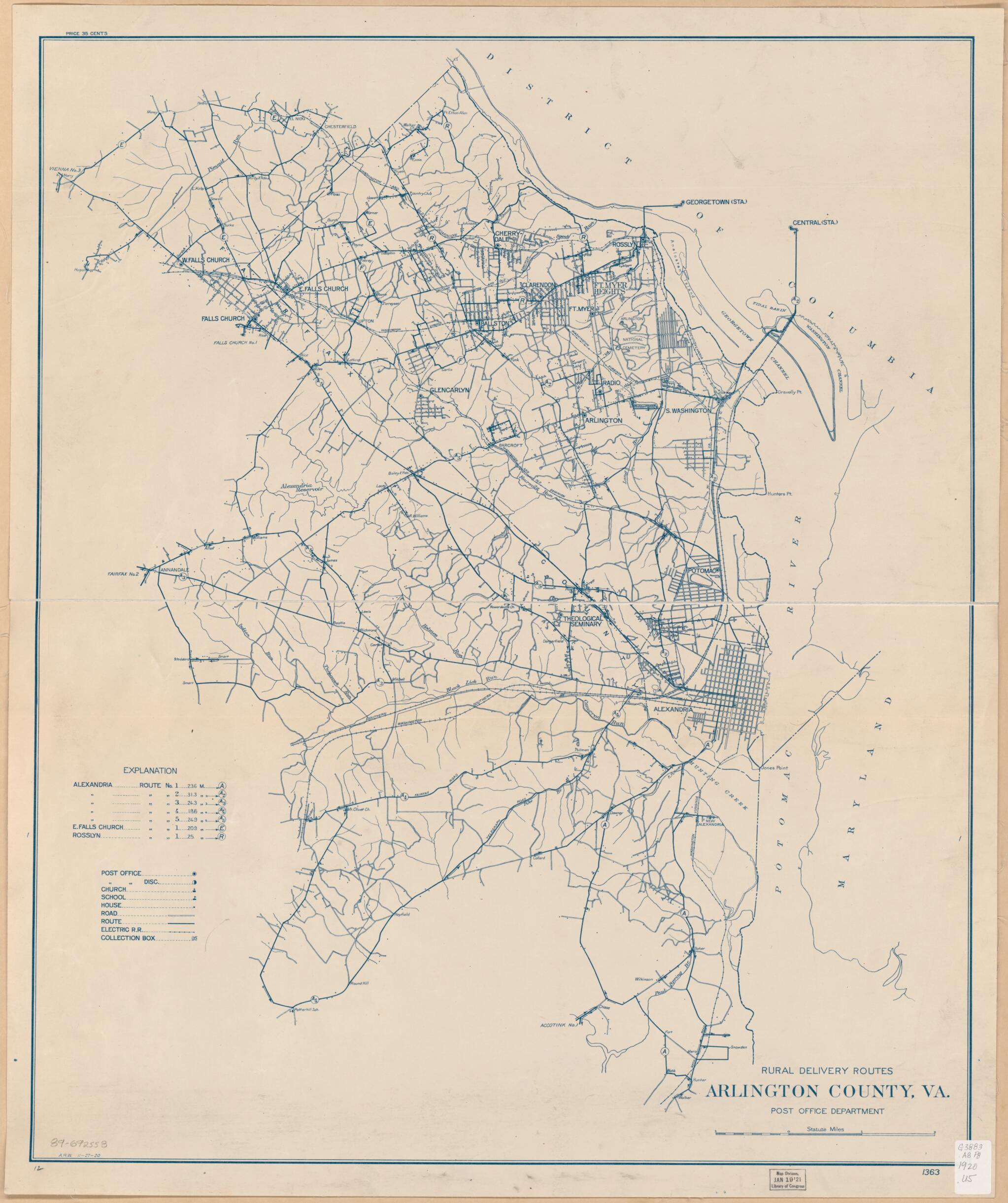 This old map of Rural Delivery Routes, Arlington County, Va from 1920 was created by United States. Post Office Department in 1920