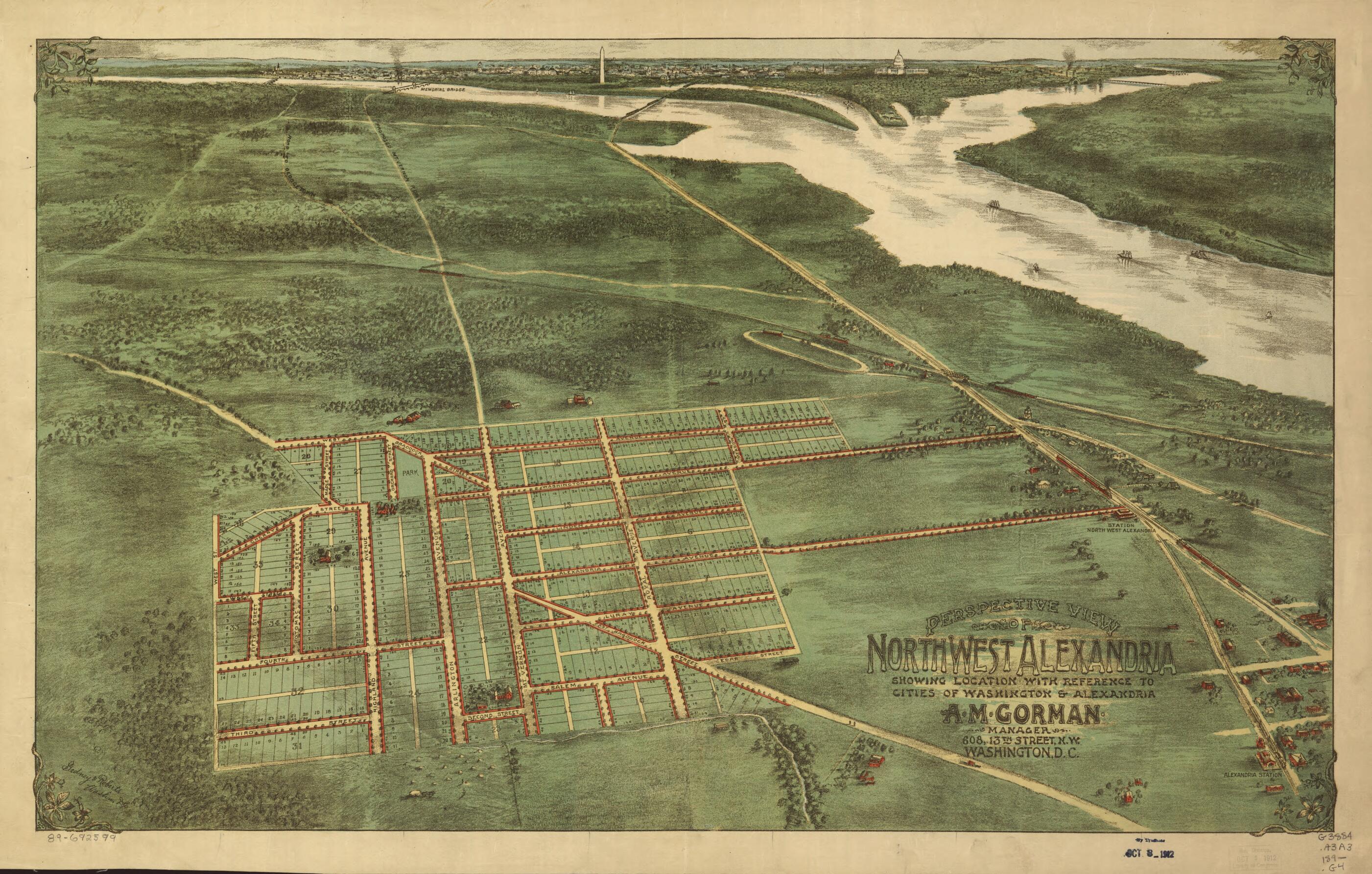 This old map of Perspective View of Northwest Alexandria : Showing Location With Reference to Cities of Washington & Alexandria from 1890 was created by Gedney & Roberts, A. M. (Alexander M.) Gorman in 1890