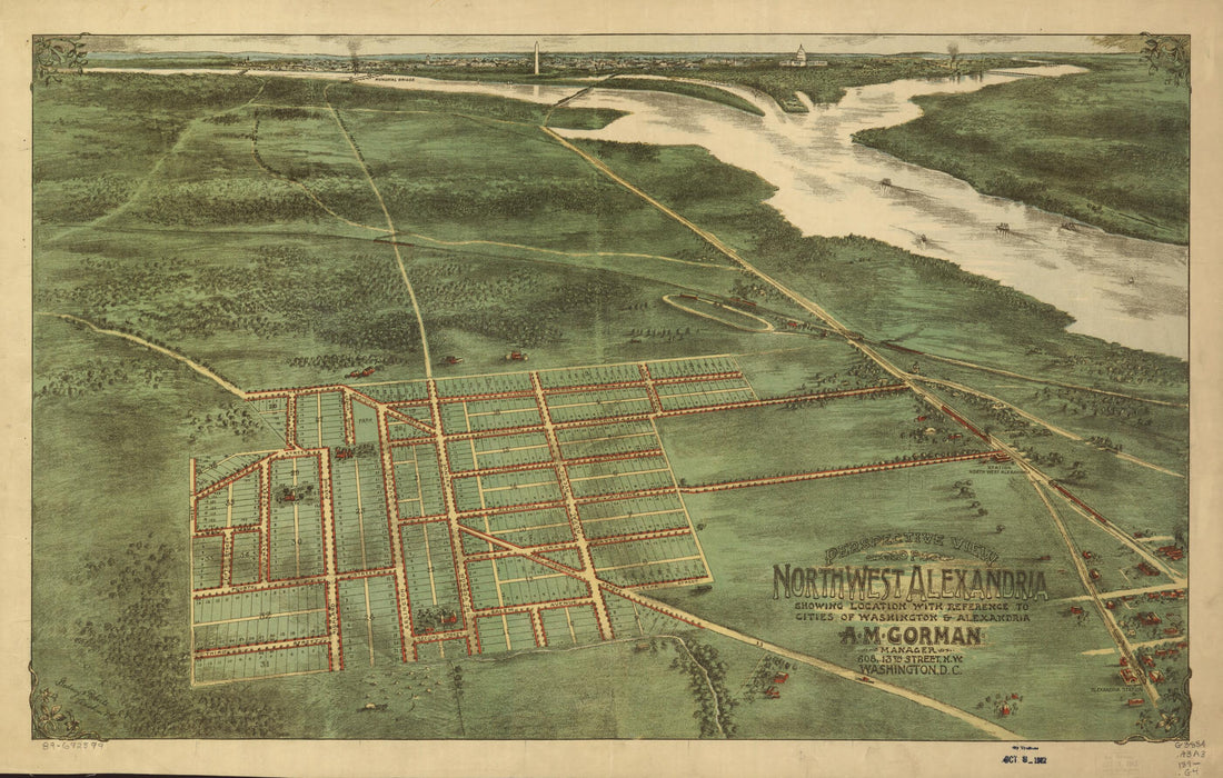This old map of Perspective View of Northwest Alexandria : Showing Location With Reference to Cities of Washington & Alexandria from 1890 was created by Gedney & Roberts, A. M. (Alexander M.) Gorman in 1890