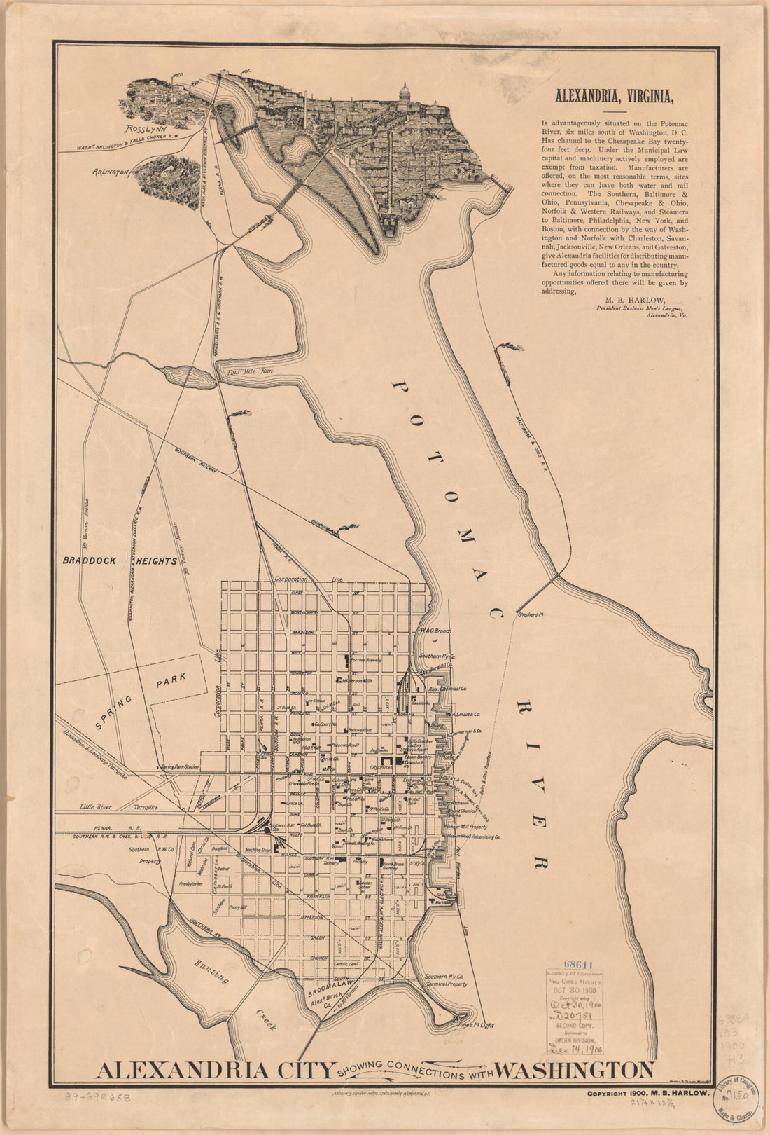 This old map of Alexandria City Showing Connections With Washington from 1900 was created by Andrew B. Graham, M. B. (Michael B.) Harlow, Howell & Taylor in 1900