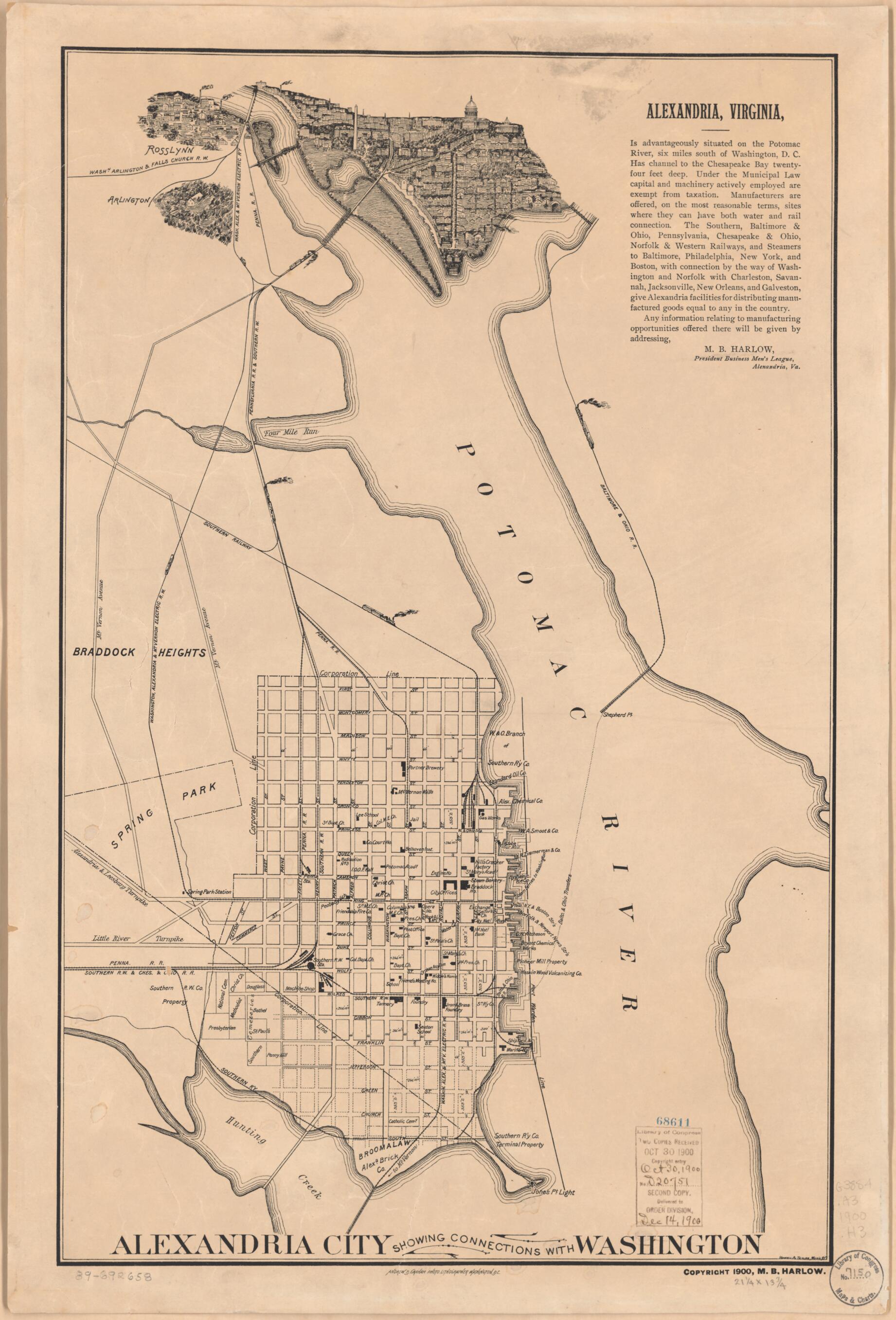 This old map of Alexandria City Showing Connections With Washington from 1900 was created by Andrew B. Graham, M. B. (Michael B.) Harlow, Howell & Taylor in 1900