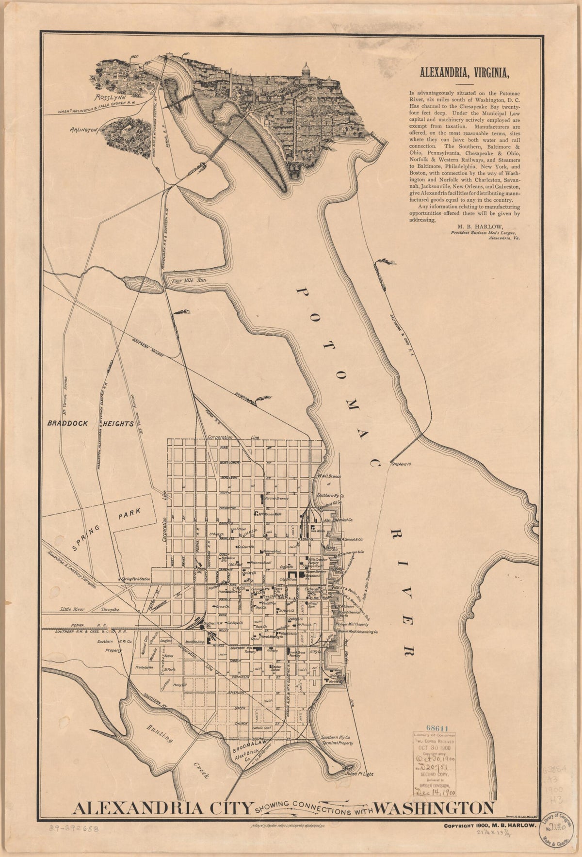 Alexandria City Showing Connections With Washington 1900 by Relic Map Company