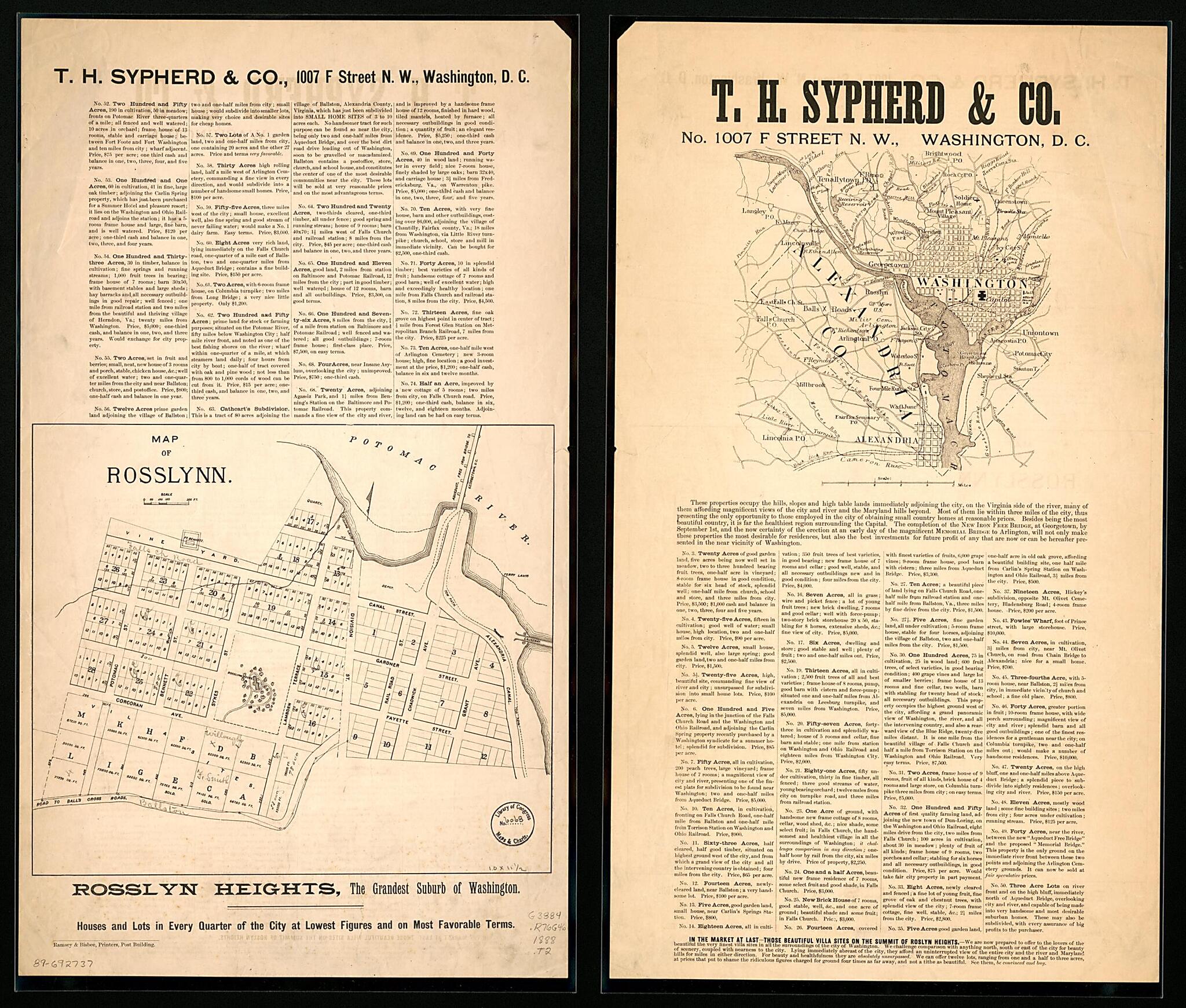 This old map of Map of Rosslynn from 1888 was created by Ramsey & Bisbee, T.H. Sypherd & Co in 1888