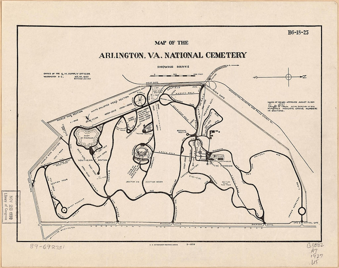 This old map of Map of the Arlington, Va. National Cemetery Showing Drives from 1927 was created by United States. Army. Office of the Q.M. Supply Officer in 1927