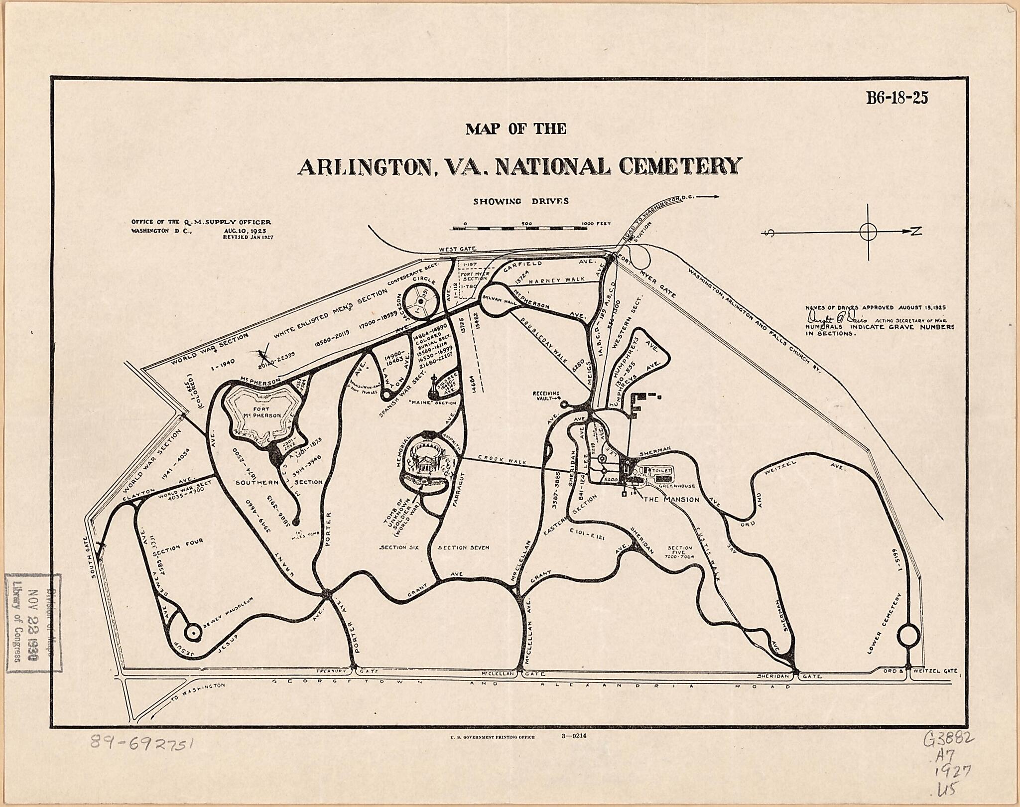 This old map of Map of the Arlington, Va. National Cemetery Showing Drives from 1927 was created by United States. Army. Office of the Q.M. Supply Officer in 1927