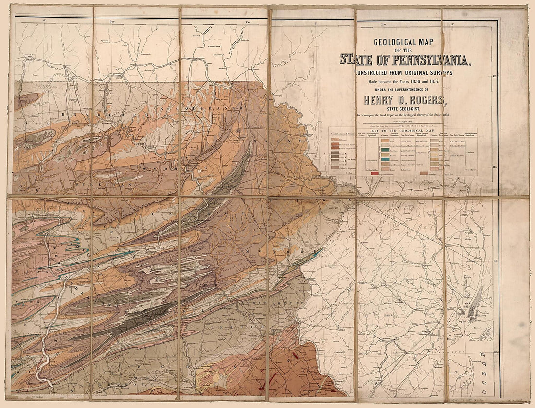 This old map of Geological Map of the State of Pennsylvania : Constructed from Original Surveys Made Between 1836 and from 1857 was created by Geological Survey of Pennsylvania, Henry D. (Henry Darwin) Rogers, W. & A.K. Johnston Limited in 1857