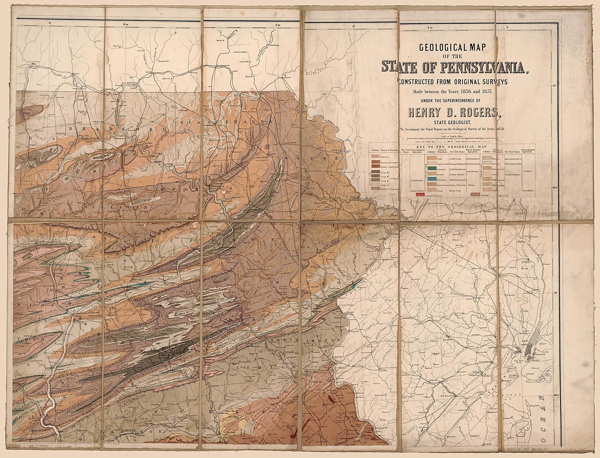 This old map of Geological Map of the State of Pennsylvania : Constructed from Original Surveys Made Between 1836 and from 1857 was created by Geological Survey of Pennsylvania, Henry D. (Henry Darwin) Rogers, W. & A.K. Johnston Limited in 1857