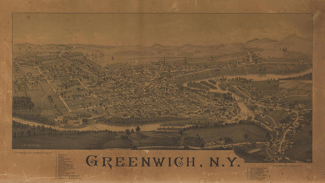 This old map of Greenwich, New York from 1885 was created by Beck & Pauli, L. R. (Lucien R.) Burleigh in 1885