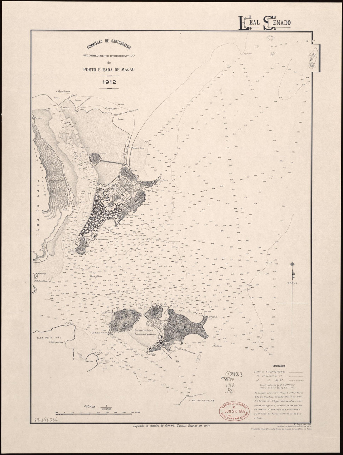 This old map of Reconhecimento Hydrográphico sic Do Pôrto E Rada De Macau from 1912 was created by Portugal. Comissão De Cartografia Das Colónias in 1912