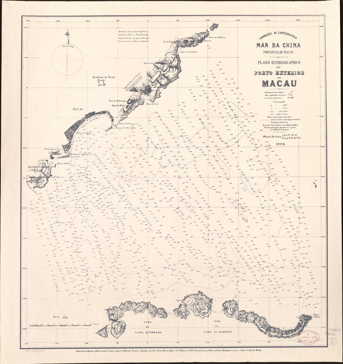 This old map of Mar Da China, Provincia De Macau : Plano Hydrográphico sic Do Pôrto Exterior De Macau from 1904 was created by Portugal. Comissão De Cartografia Das Colónias in 1904