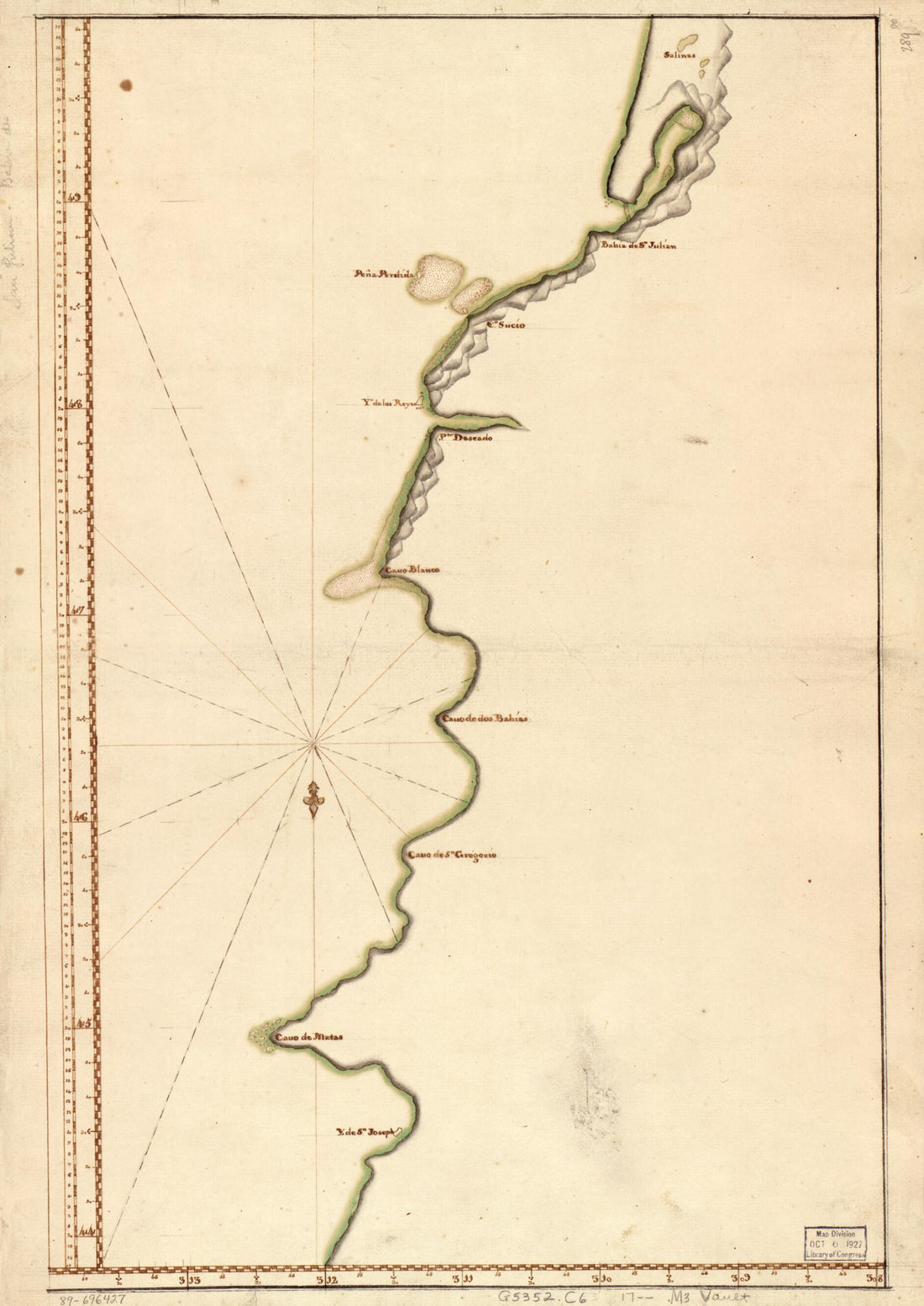 This old map of Map Showing Coast of Argentina from 44⁰05ʹS to 49⁰52ʹS : Union Point to Port San Julián from 1700 was created by in 1700