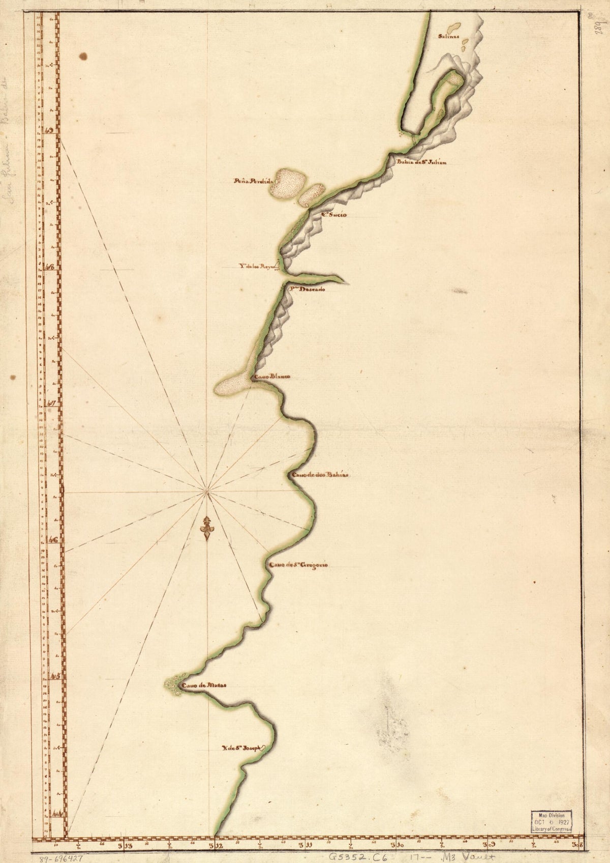 Map Showing Coast of Argentina from 44⁰05ʹS to 49⁰52ʹS : Union Point to Port San Julián 1700 by Relic Map Company