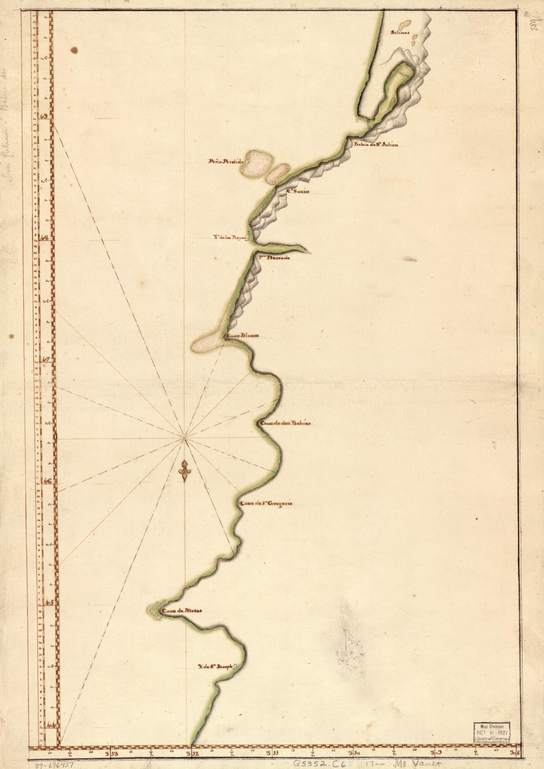 This old map of Map Showing Coast of Argentina from 44⁰05ʹS to 49⁰52ʹS : Union Point to Port San Julián from 1700 was created by in 1700