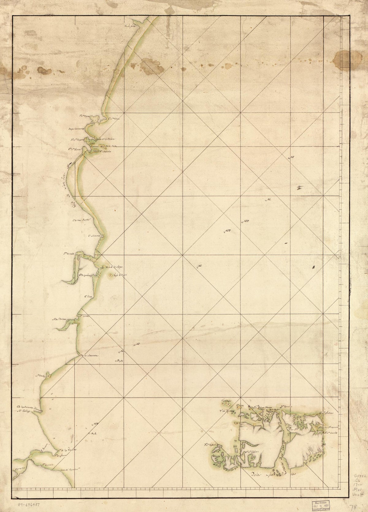 Map Showing Coast of Argentina from 42⁰S to 53⁰S (Chubut River to Strait of Magellan Including Falkland Islands) 1700 by Relic Map Company