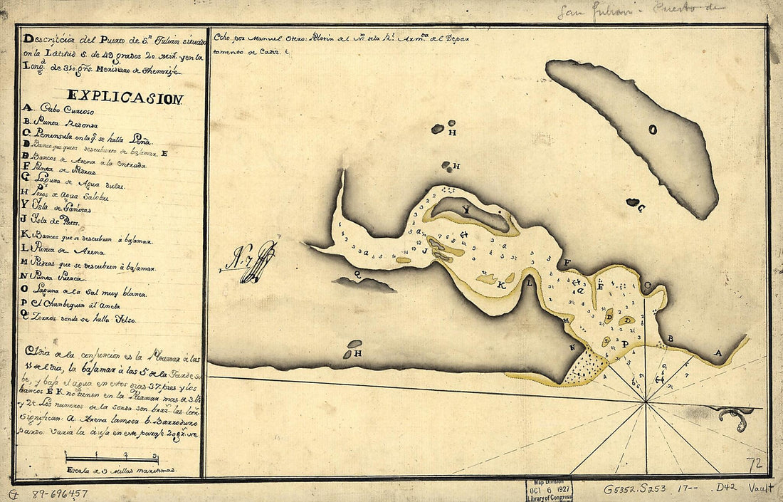 This old map of Descripción Del Puerto De Sn. Julián Situado En La Latitud S. De 49 Grados 20 Mins. Y En La Longd. De 310 Grs., Meridiano De Thenerife from 1700 was created by in 1700