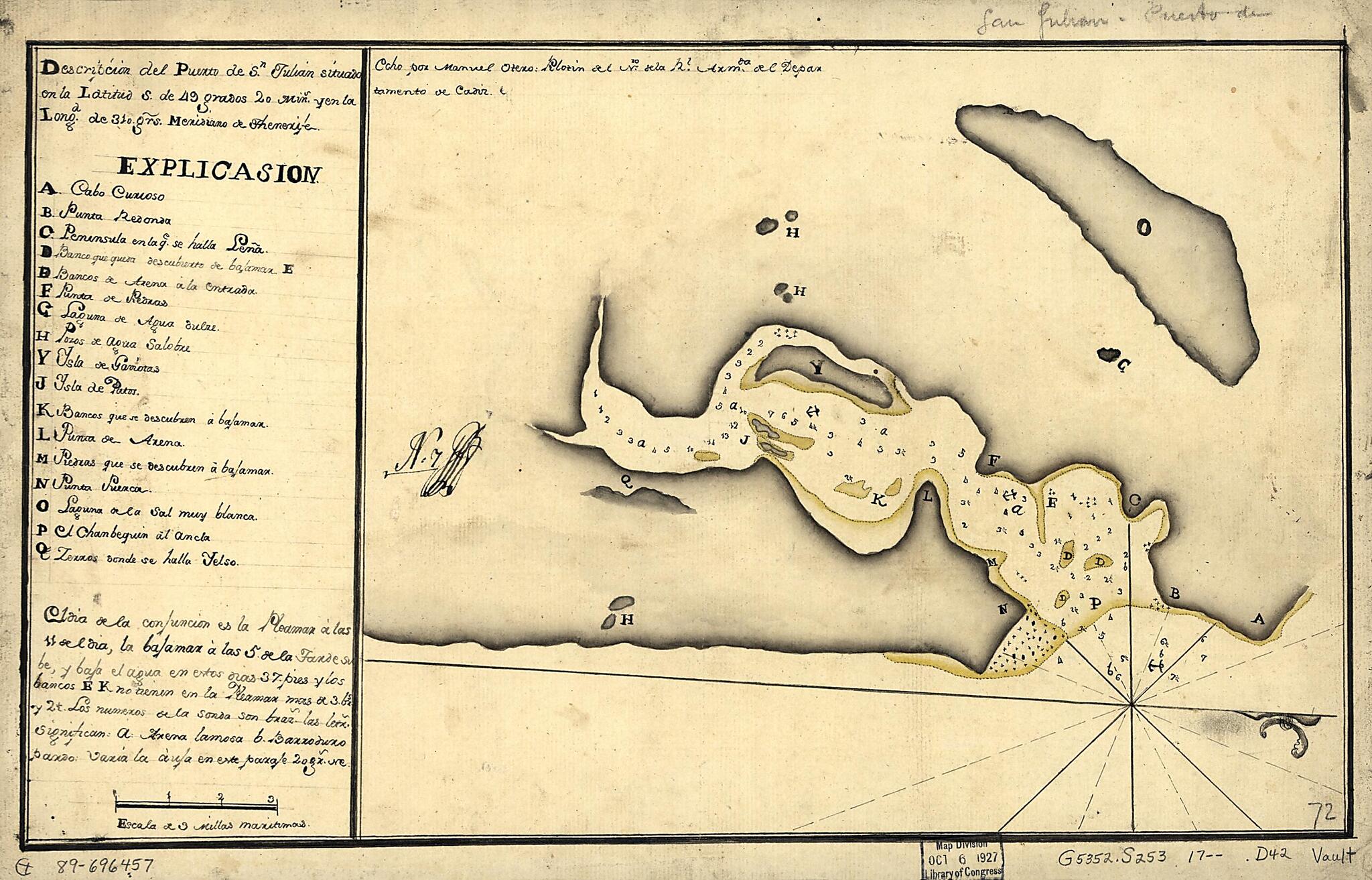 This old map of Descripción Del Puerto De Sn. Julián Situado En La Latitud S. De 49 Grados 20 Mins. Y En La Longd. De 310 Grs., Meridiano De Thenerife from 1700 was created by in 1700