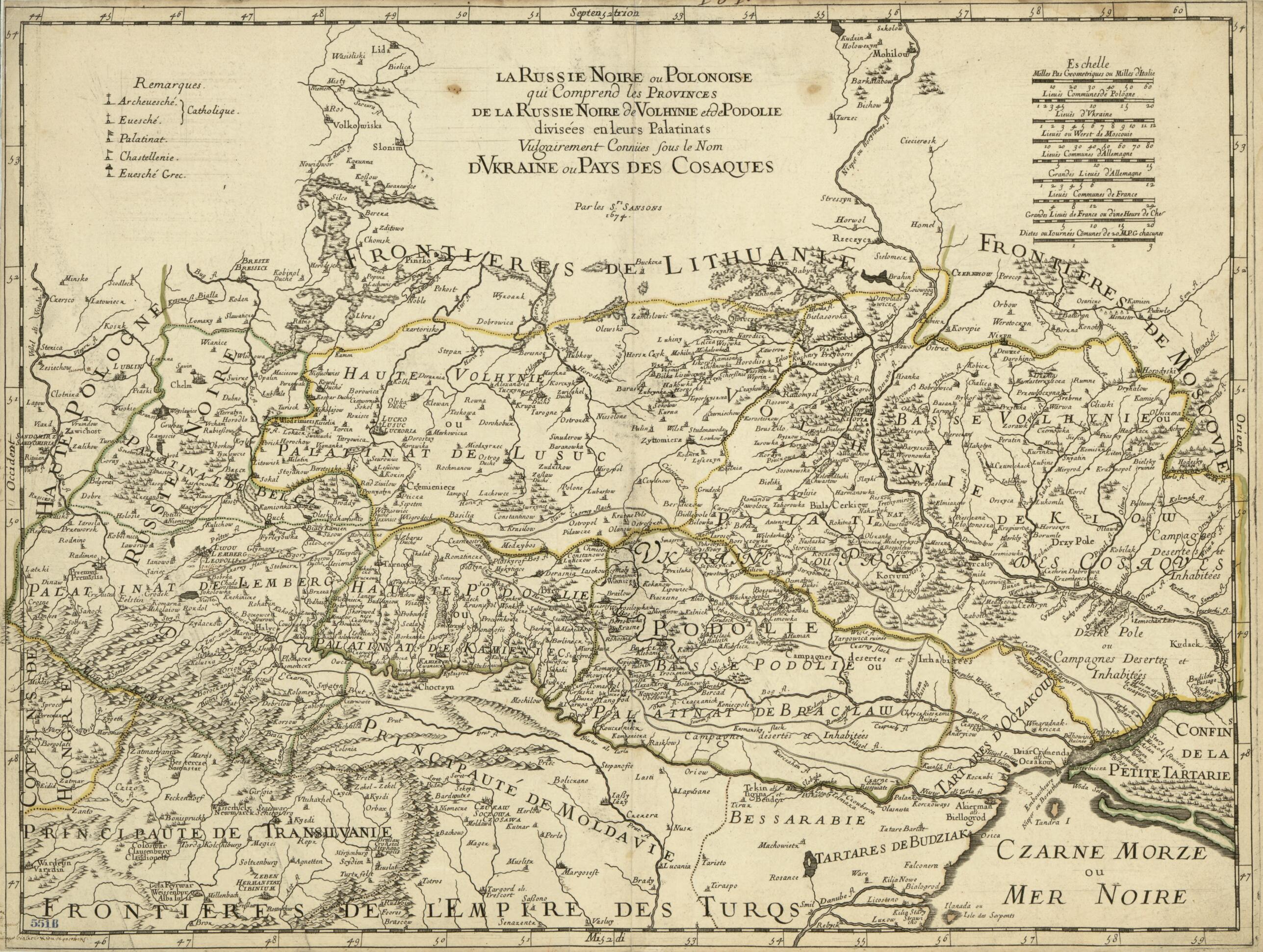 This old map of La Russie Noire Ou Polonaise : Qui Comprend Les Provinces De La Russie Noire De Volhynie Et De Podolie Divisées En Leurs Palatinats : Vulgairement Connües Sous Le Nom D&