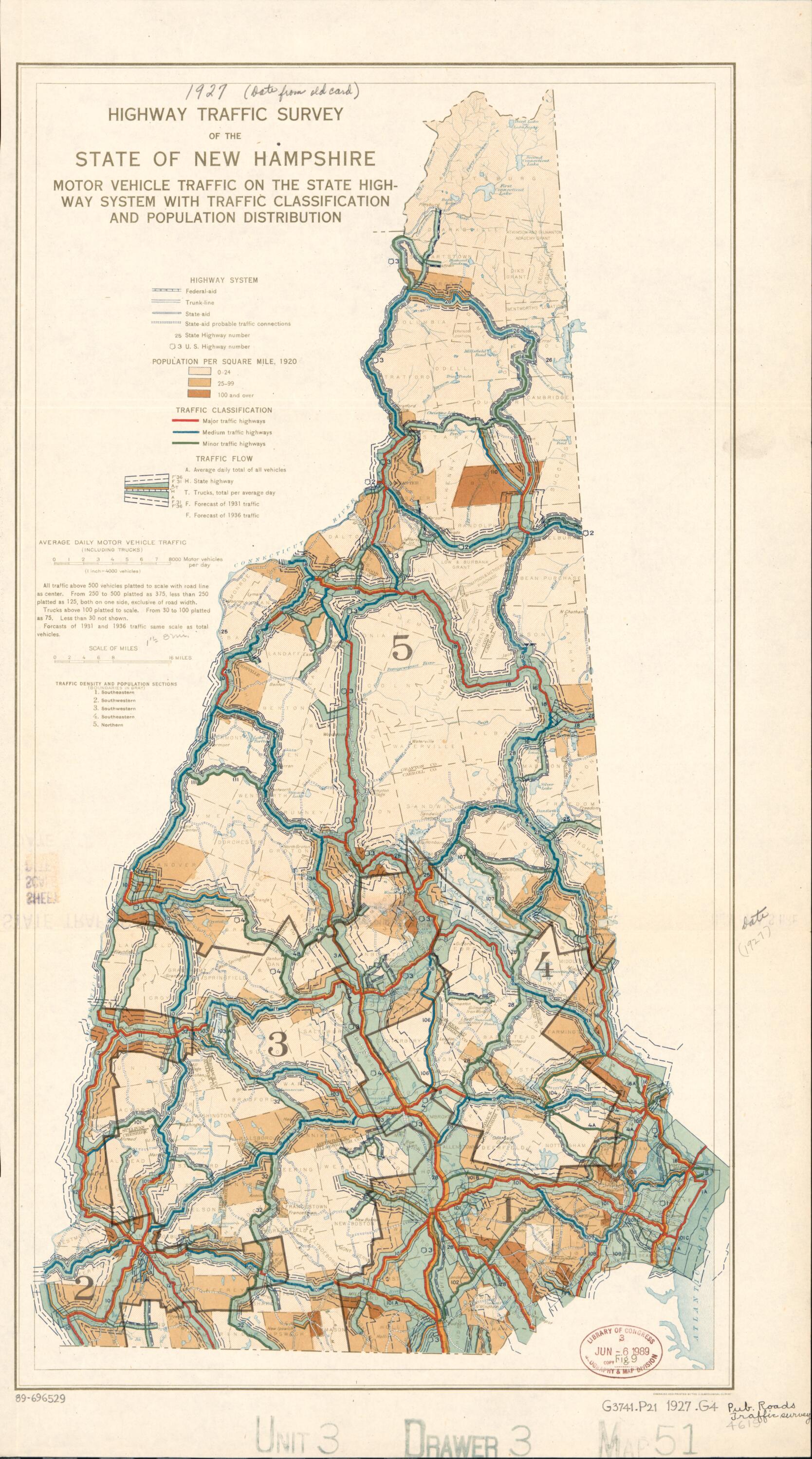 This old map of Highway Traffic Survey of the State of New Hampshire : Motor Vehicle Traffic On the State Highway System With Traffic Classification and Population Distribution from 1927 was created by Geological Survey (U.S.) in 1927