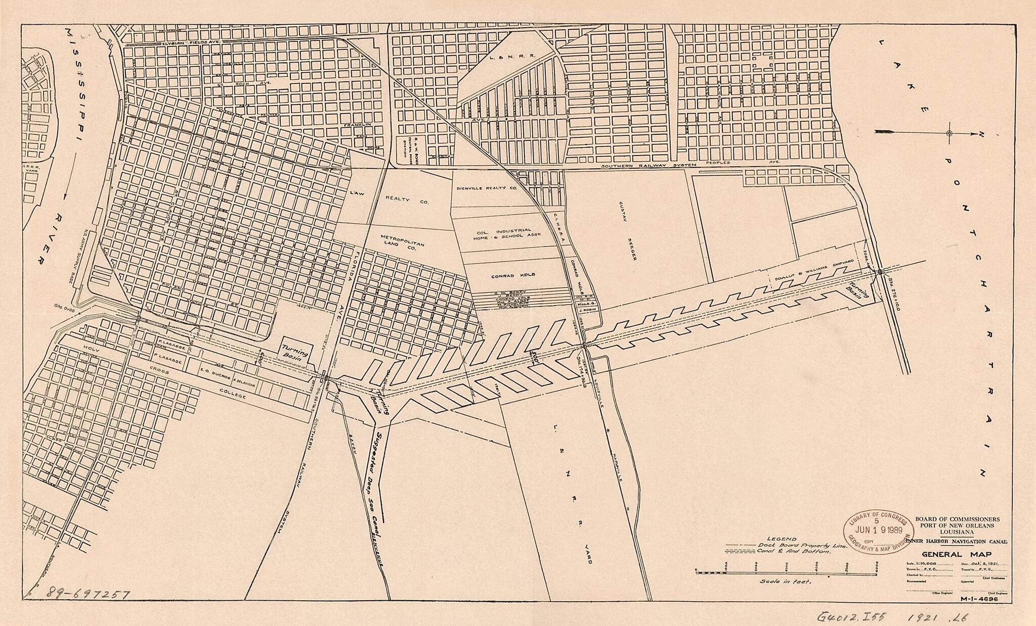 This old map of Inner Harbor Navigation Canal, General Map from 1921 was created by Louisiana. Board of Commissioners of the Port of New Orleans in 1921