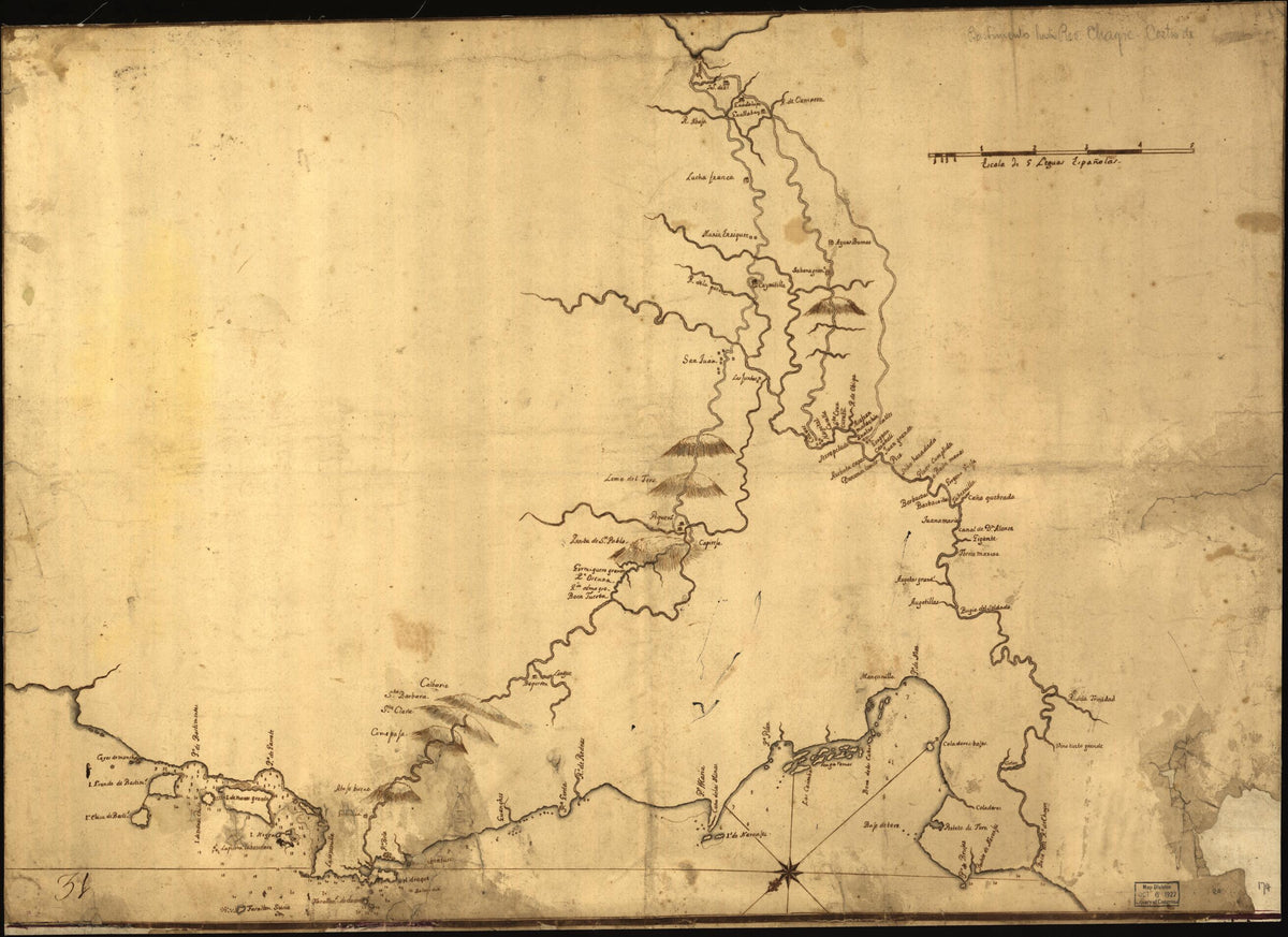 Map of Central Panama Showing Chagres River and Its Tributaries 1780 by Relic Map Company