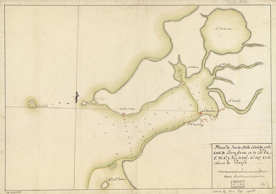 This old map of Plano De Puerto Belo Situado En La Costa De Tierra Firme En La Latd. De 9⁰18ʹN. Y Lomgd. sic De 294⁰45ʹ Segn. El Meridiano De Tenerife from 1700 was created by in 1700