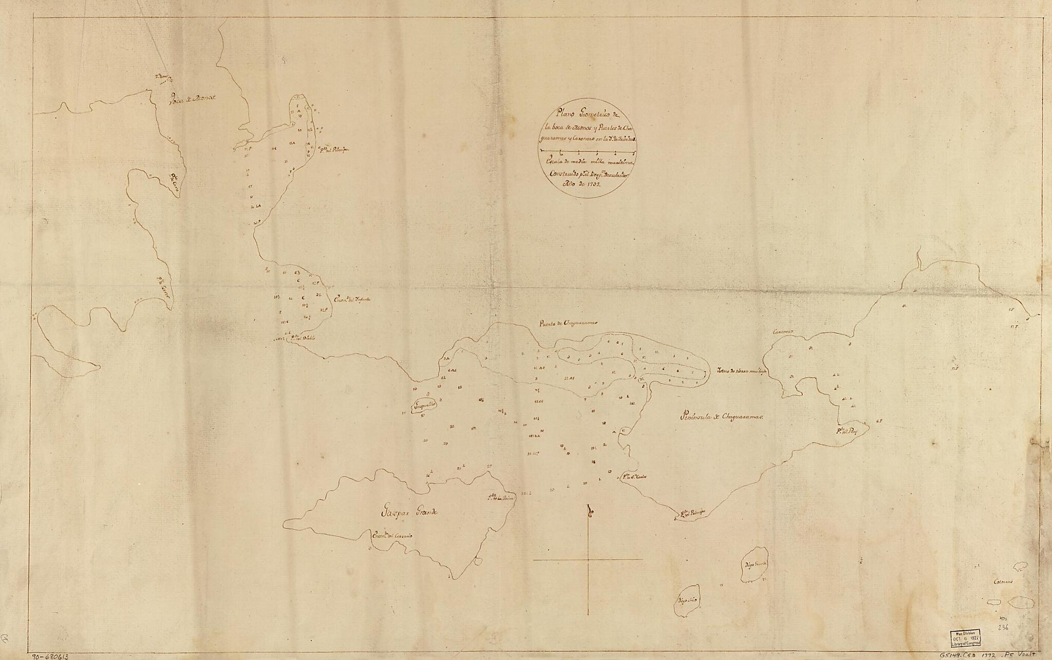 This old map of Plano Geométrico De La Boca De Monos Y Puertos De Charguaramas Y Carenero En La Ya. De Trinidad from 1792 was created by in 1792