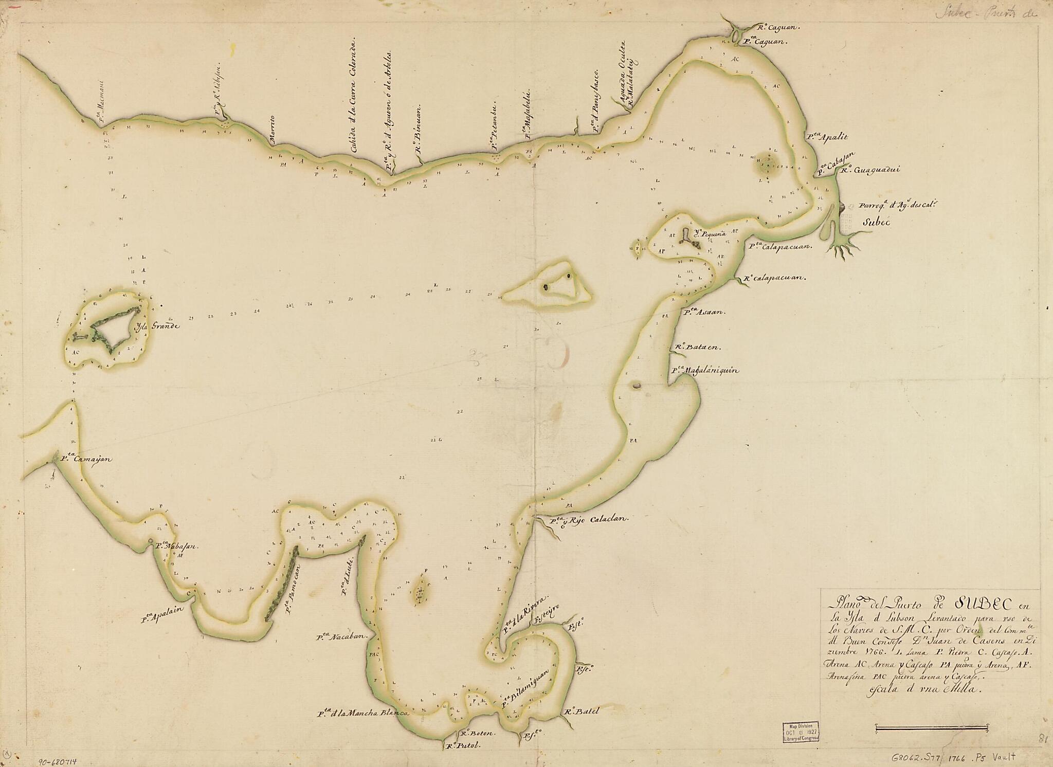 This old map of Plano Del Puerto De Subec En La Ysla D. Lubson from 1766 was created by in 1766