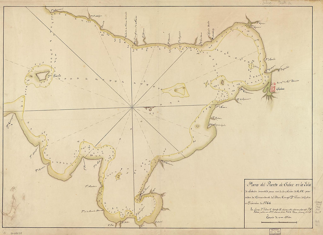 This old map of Plano Del Puerto De Subec En La Ysla De Lubson from 1766 was created by in 1766